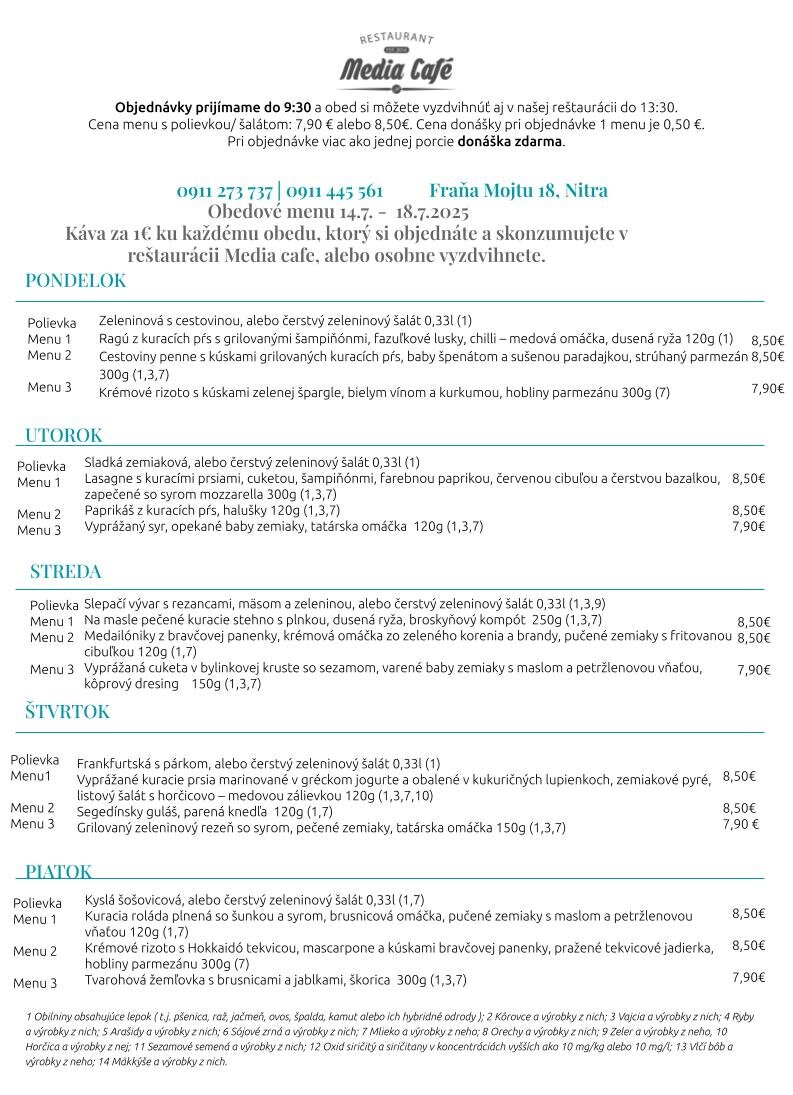 obedove menu media cafe nitra donaska