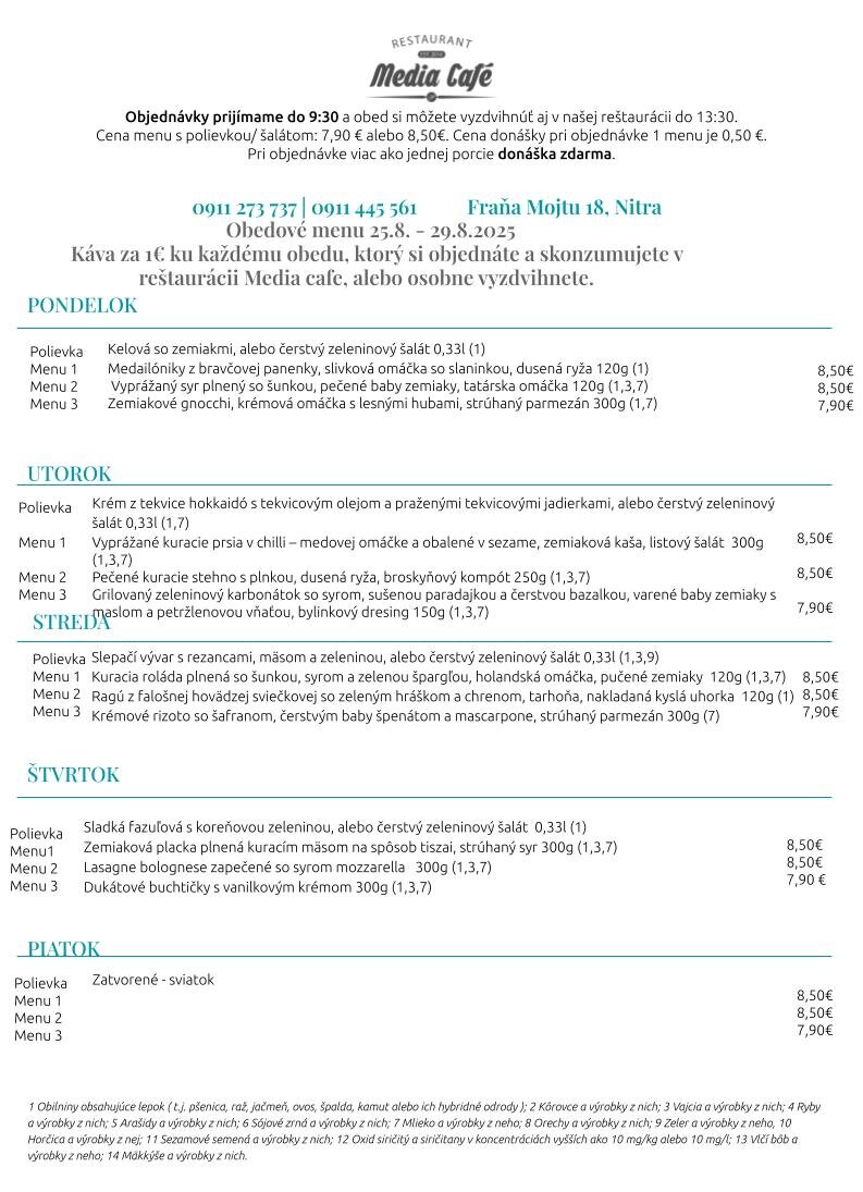 obedove menu media cafe nitra donaska