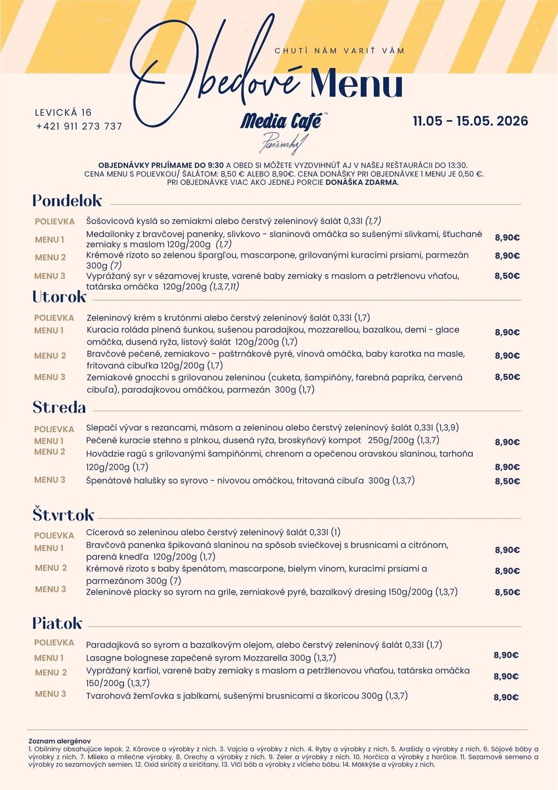 obedove menu media cafe nitra donaska