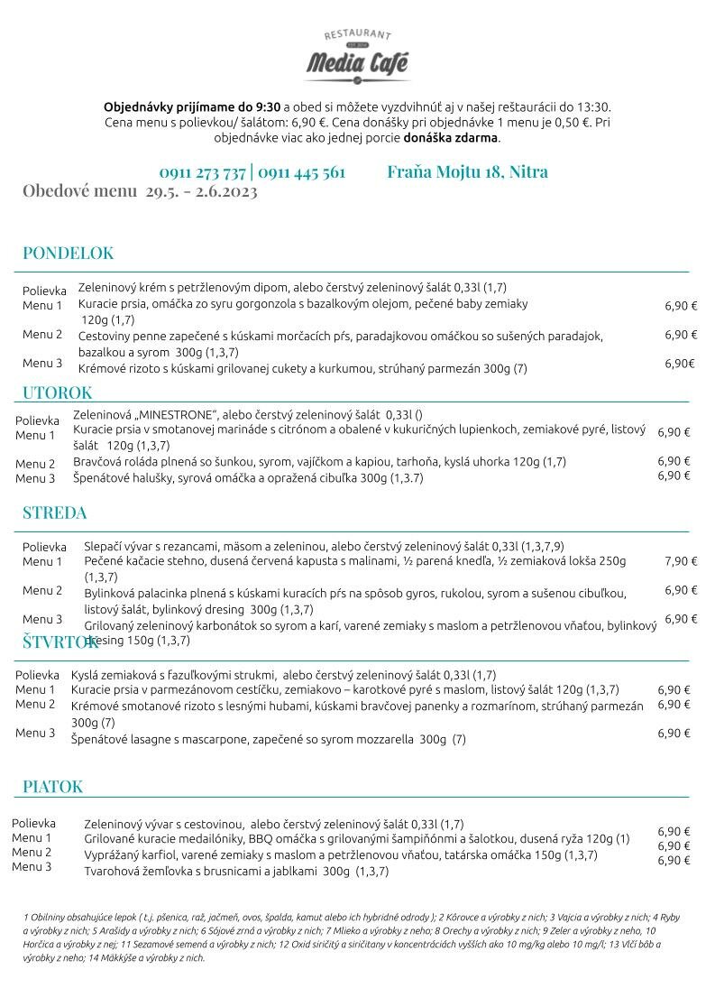 obedove menu media cafe nitra donaska