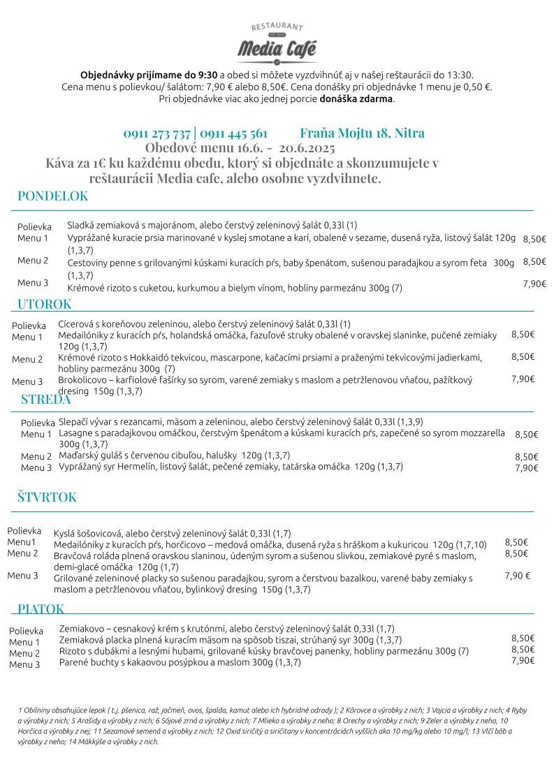 obedove menu media cafe nitra donaska