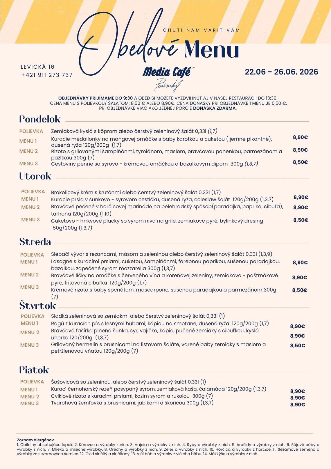 obedove menu media cafe nitra donaska
