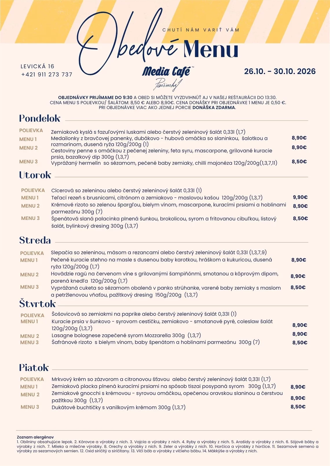 obedove menu media cafe nitra donaska