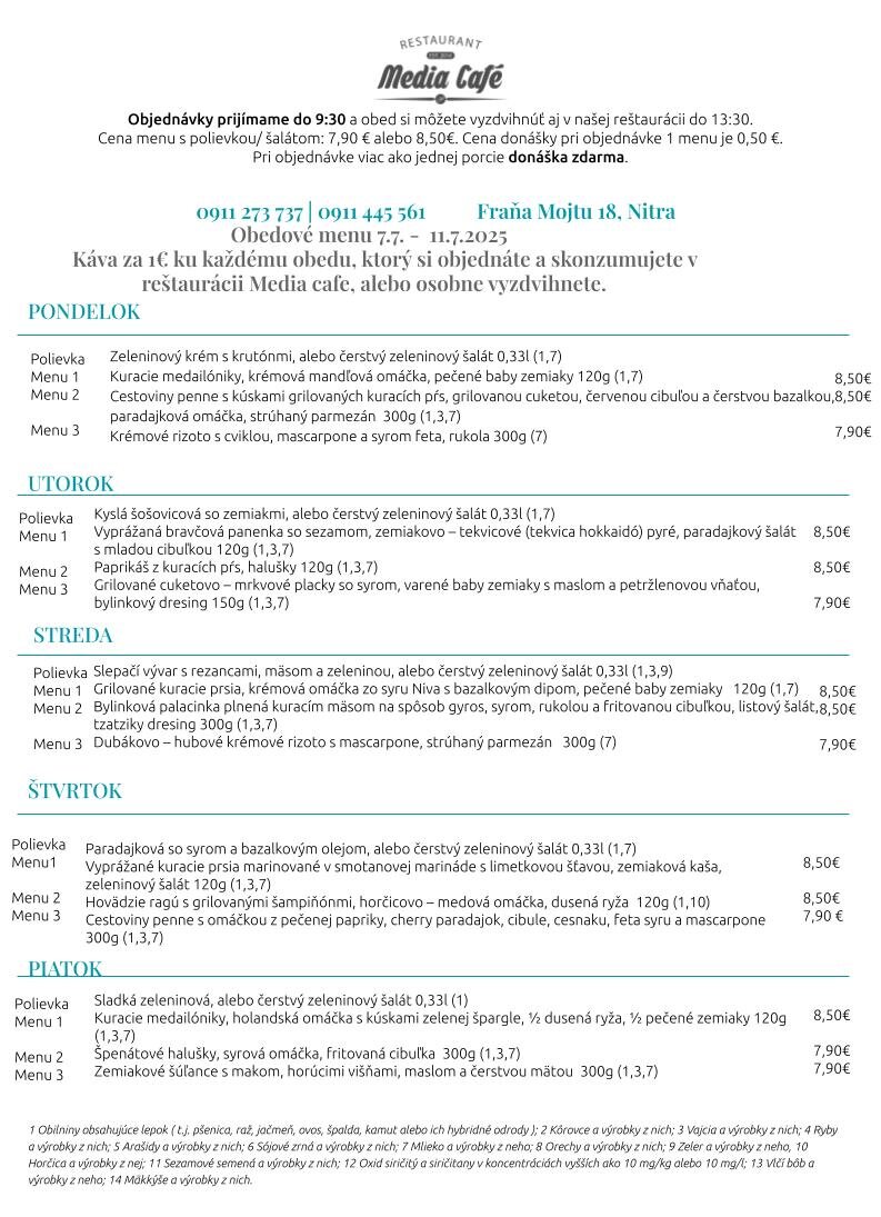 obedove menu media cafe nitra donaska